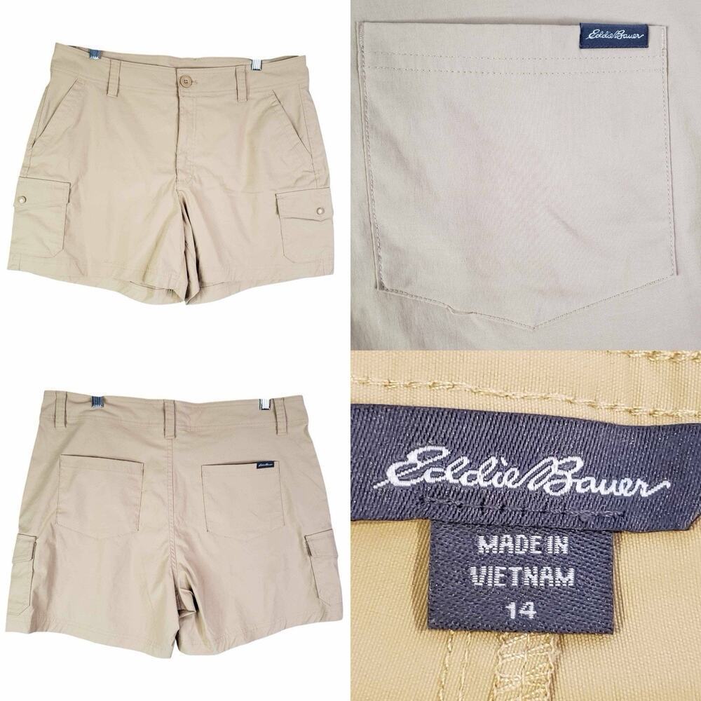 Eddie Bauer Shorts Women’s Outdoor Cargo Pockets Hiking Size 14 Tan Nylon